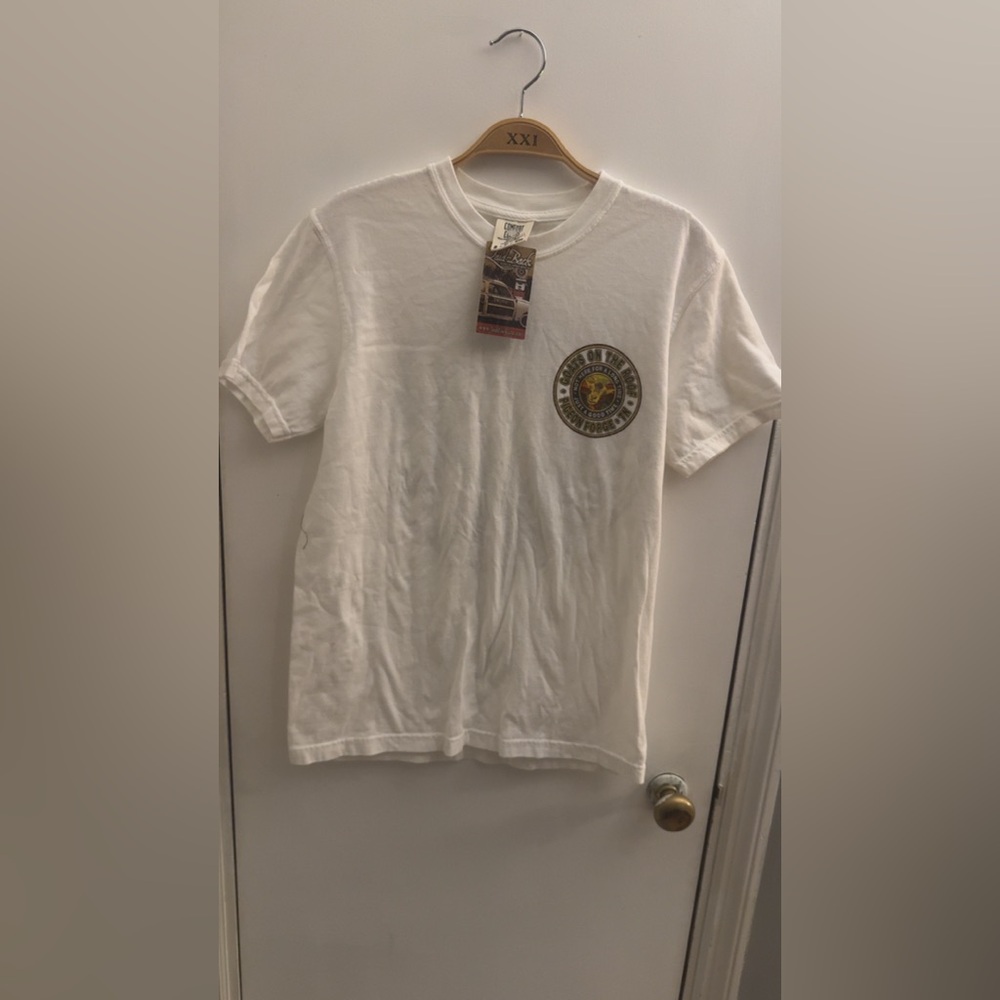 White T-Shirt with Goats on the Roof Logo
